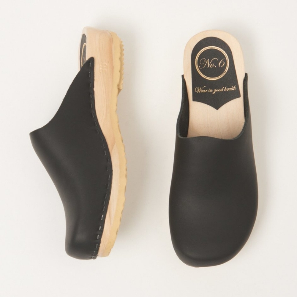No. 6 Contour Flat Base Clog Black Leather